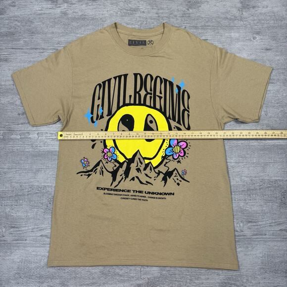 Civil Regime Experience The Unknown Men’s Shirt Size Large L Beige Smiley Face - Picture 2 of 5